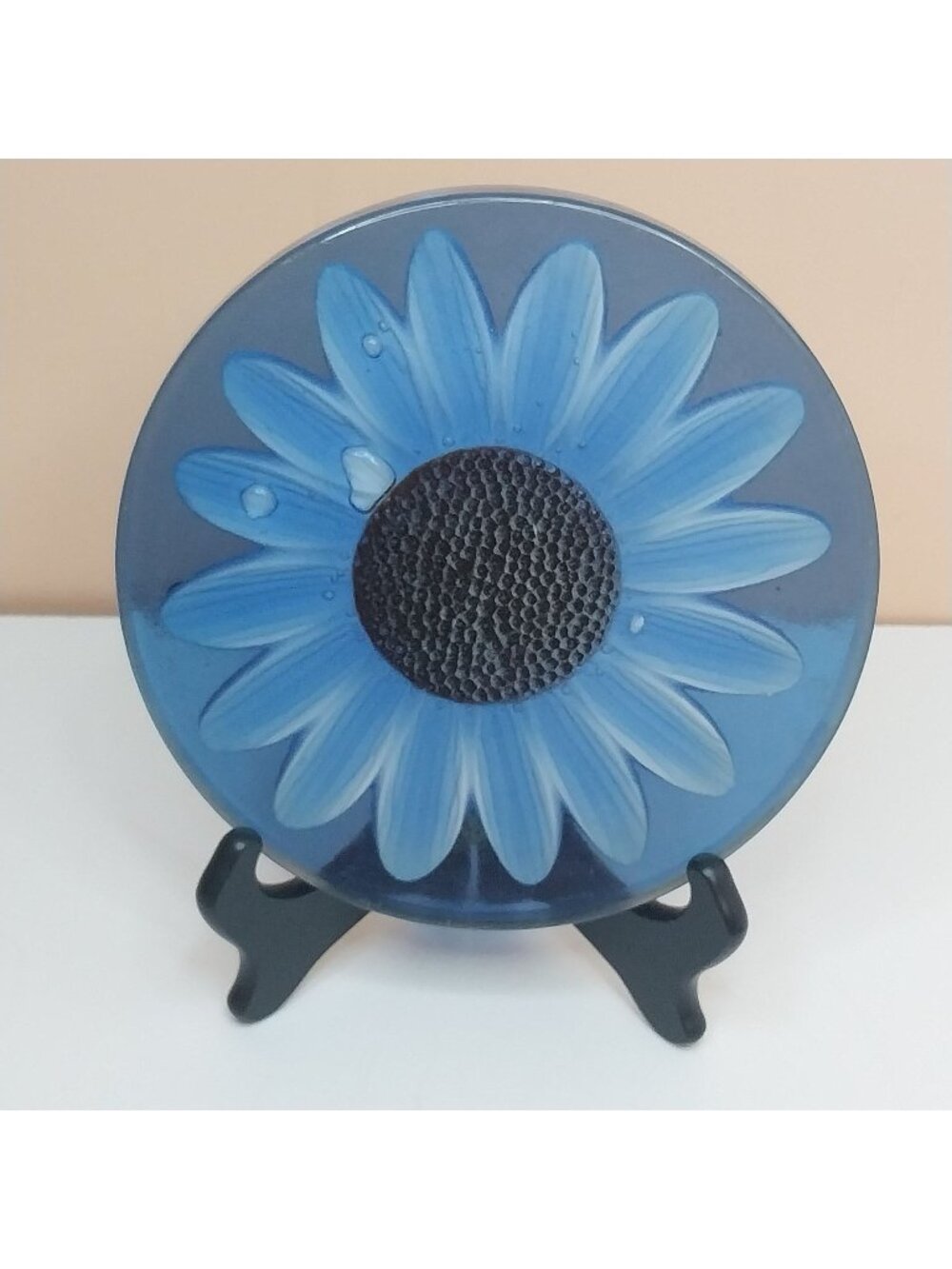 Vintage Gamma Blue Sunflower Daisy 8" Lucite Trivet MOD MCM Flower